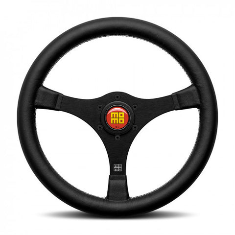progressive numbering  part number-V1968RHE35BKR  parallel white stitching  MOMO Racing Heritage Steering Wheels  MOMO hub kits  MOMO Heritage stacked logo  limited edition  laser mark on the back of the spoke  laser engraved aluminum plate  gloss red horn button  Ferrari and Porsche designs  extra-smooth black leather  dish 0mm horn  black leather