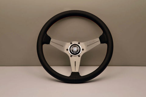 NARDI DEEP CORN 350MM BLACK PERFORATED LEATHER / SILVER SPOKES