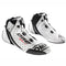 Sizes: 37-48  Rear bellow to increase comfort  Perforated leather for breathability  Part number: IC0-0805-B01  OMP EVO X-R Racing Shoes  Navy blue/silver/cyan  Miki-Motorsports  Micro adjustment ROTOR LACING  Lightweight and comfortable structure  Increased sensitivity on the pedal  High resistance and best grip  Fluo yellow  FIA 8856-2018 Approved  Colors: Black  Black/silver/red  Black/silver/fluo yellow