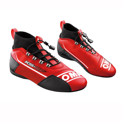  White/Black/Red  Velcro ankle strap  Rear padded elastic bellow  OMP logo on tip  New and fresh style  Miki-motorsports:  Microfiber karting shoes  lace-free fitting  KS-2F kart boot  KS-2 SHOES  Internal sock design  Improved performance:  Heel and toebox reinforcement